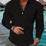 Camisa para hombre con cierre de un cuarto y manga larga