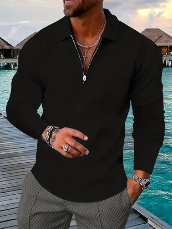Camisa para hombre con cierre de un cuarto y manga larga