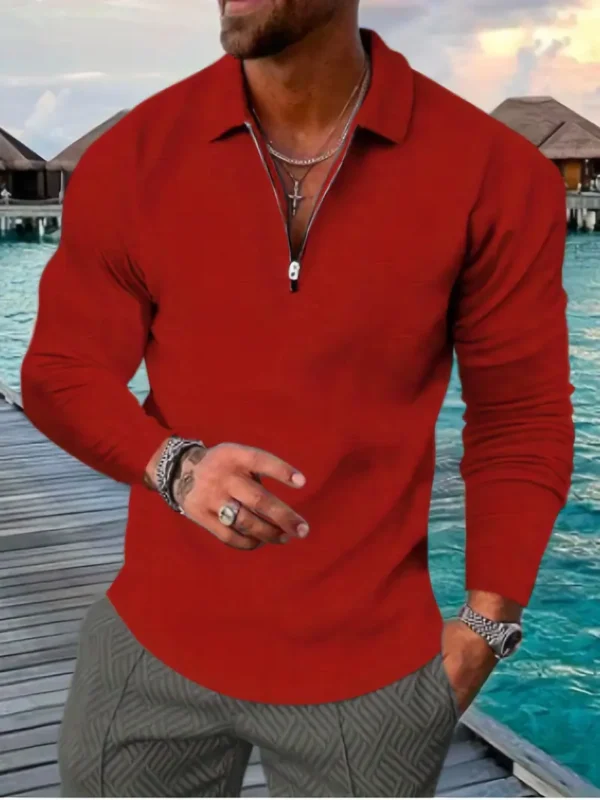 Camisa para hombre con cierre de un cuarto y manga larga - Image 2