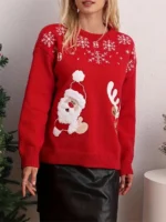 Suéter navideño de cuello redondo y mangas caídas
