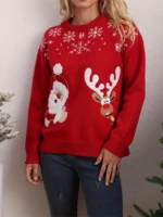 Suéter navideño de cuello redondo y mangas caídas - Imagen 3