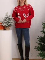 Suéter navideño de cuello redondo y mangas caídas - Imagen 5