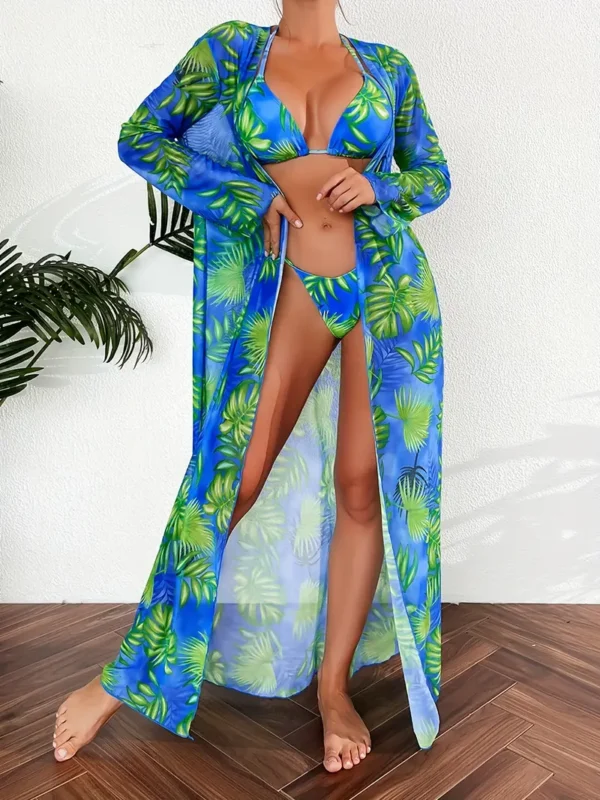 Conjunto de bikini estampado de 3 piezas