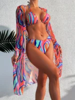 Bikini de estampado de remolino con tirantes al cuello