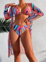 Bikini de estampado de remolino con tirantes al cuello - Imagen 3