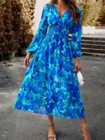 Vestido largo con estampado floral y escote en V - Imagen 3