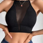 Top de malla de contraste sólido y simple