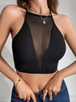 Top de malla de contraste sólido y simple - Imagen 3