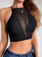 Top de malla de contraste sólido y simple - Imagen 4