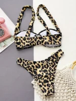 Bikini de 2 piezas con estampado de leopardo y detalles de anillos - Imagen 5