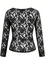 Blusa de encaje transparente con escote en V - Imagen 2