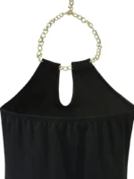 Vestido elegante sin mangas con escote de llave y collar de cadena - Imagen 3