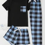 Conjunto de pijama de mujer con estampado de cuadros
