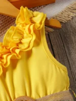 Vestido princesa con gráfico de girasol y un solo hombro - Imagen 4