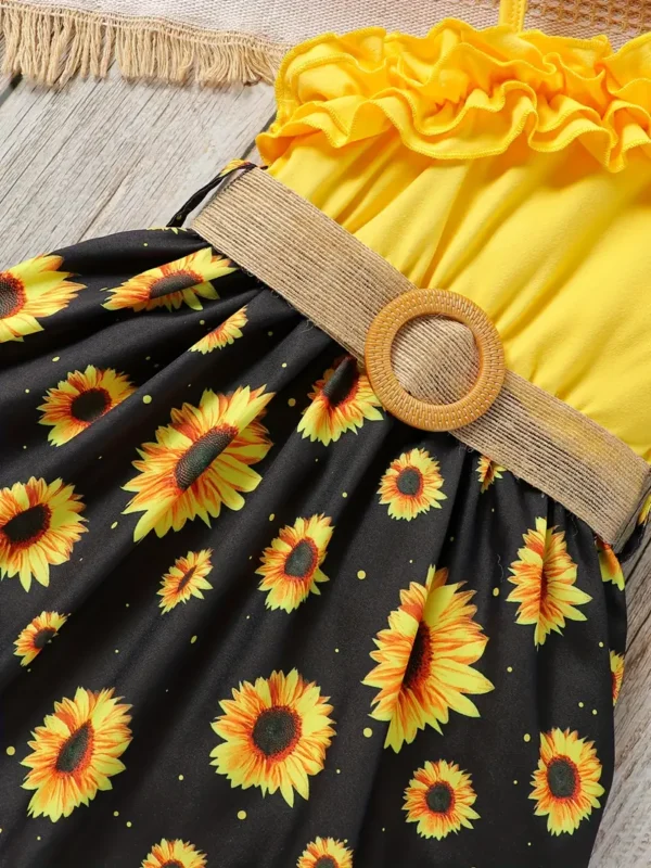 Vestido princesa con gráfico de girasol y un solo hombro - Image 5