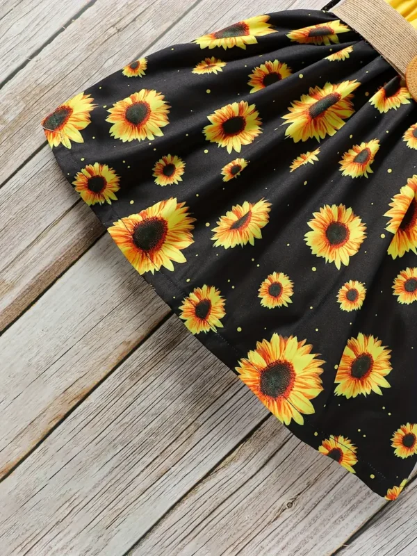 Vestido princesa con gráfico de girasol y un solo hombro - Image 6