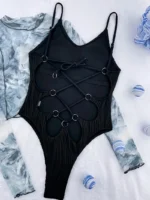 Traje de baño entero con anillos cruzados en la espalda y atado - Imagen 5