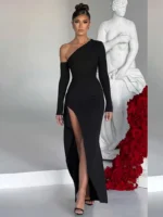 Vestido sólido con abertura en el muslo