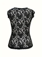 Blusa semi-transparente de encaje sólido - Imagen 2