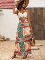 Falda de cintura alta con estampado tribal