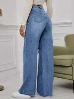 Jeans con agujeros desgarrados y pierna ancha para mujer - Imagen 3
