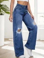 Jeans casuales de corte suelto y cintura alta - Imagen 4