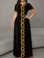 Vestido largo con estampado étnico y detalles de bloque de color - Imagen 4