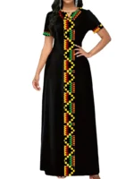 Vestido largo con estampado étnico y detalles de bloque de color - Imagen 5