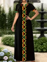 Vestido largo con estampado étnico y detalles de bloque de color - Imagen 6