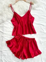 Conjunto de pijama de satín con volantes en el dobladillo - Imagen 2