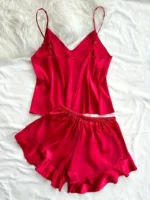 Conjunto de pijama de satín con volantes en el dobladillo - Imagen 3