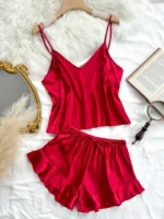 Conjunto de pijama de satín con volantes en el dobladillo - Imagen 7