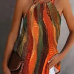 Blusa sin mangas con cuello halter y estampado de rayas