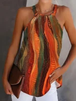 Blusa sin mangas con cuello halter y estampado de rayas