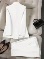 Conjunto de blazer de color sólido con frente abierto - Imagen 2