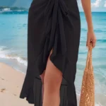 Salida de playa envolvente asimétrica de cintura alta con volantes