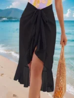 Salida de playa envolvente asimétrica de cintura alta con volantes