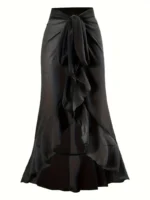 Salida de playa envolvente asimétrica de cintura alta con volantes - Imagen 3