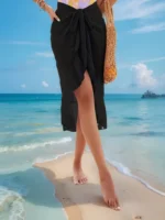 Salida de playa envolvente asimétrica de cintura alta con volantes - Imagen 4