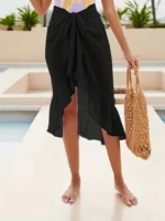 Salida de playa envolvente asimétrica de cintura alta con volantes - Imagen 5