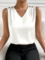 Top sin mangas elegante con botones y escote en V