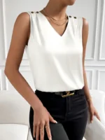 Top sin mangas elegante con botones y escote en V - Imagen 3