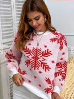 Suéter navideño con estampado de copos de nieve - Imagen 3
