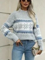 Suéter navideño de cuello alto con estampado de copos de nieve - Imagen 3