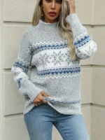 Suéter navideño de cuello alto con estampado de copos de nieve - Imagen 4