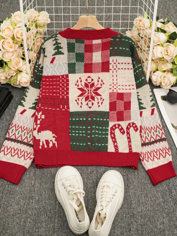 Suéter tejido con estampado navideño y cuello redondo - Image 2