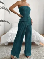 Conjunto elegante de pantalón y blusa texturizado - Imagen 2