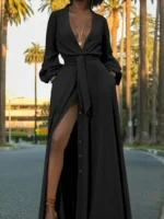 Vestido con botones al frente y cintura ajustada - Imagen 3