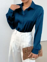 Blusa casual de manga larga con cuello tipo polo - Imagen 4