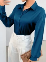 Blusa casual de manga larga con cuello tipo polo - Imagen 5